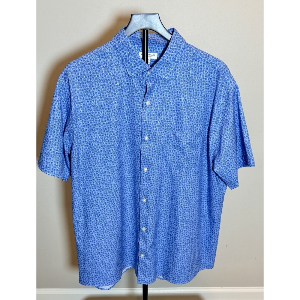 Peter Millar Summer Comfort Mens XL Blue Geometric SS Button Up MS23W46SUPP